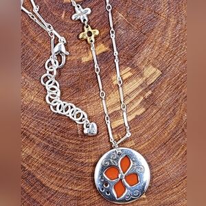 Brighton Meadow Garden Pendant Retired Necklace Orange Background Disk